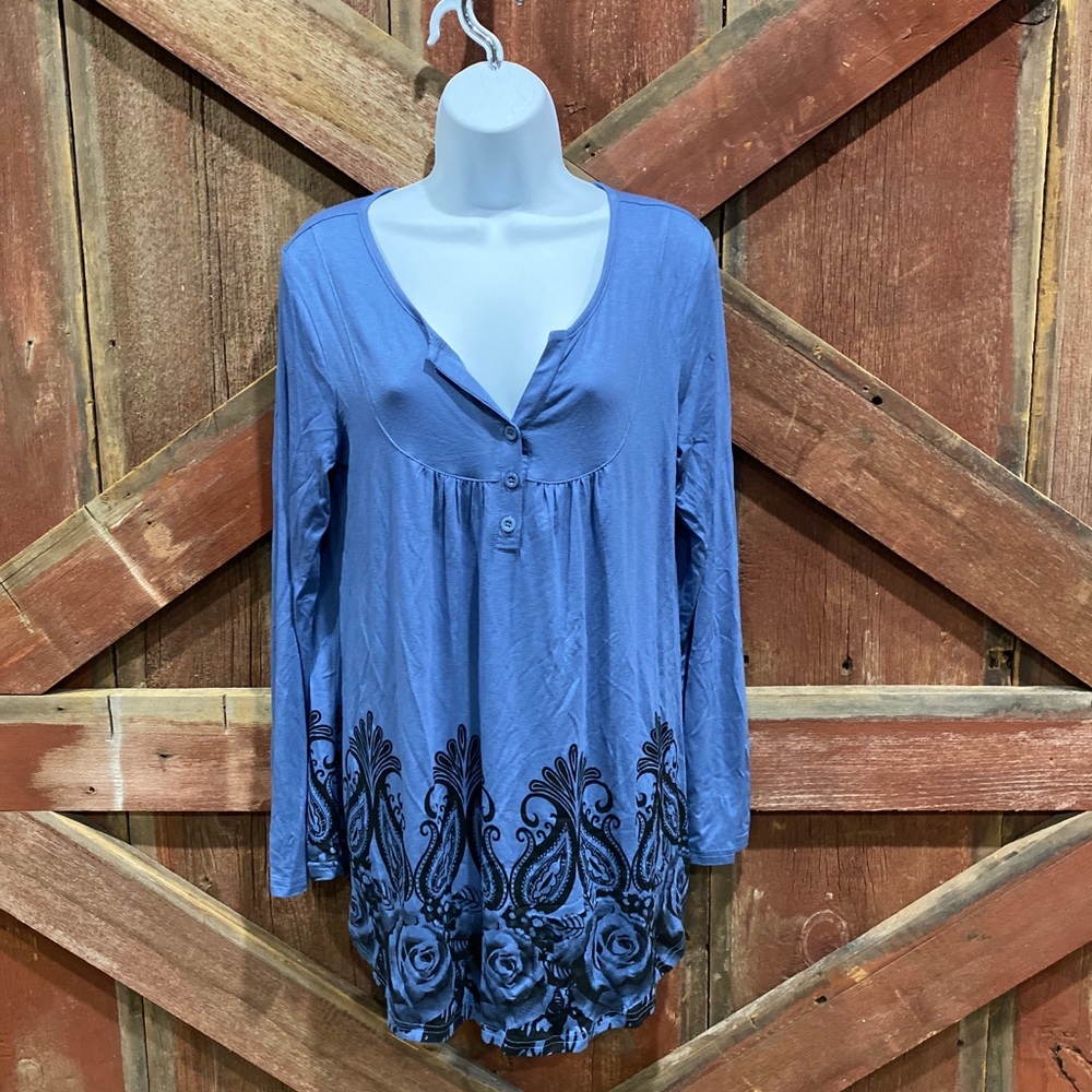 Blue Paisley Tunic‎ Henley Medium Long Sleeve, Super Comfortable